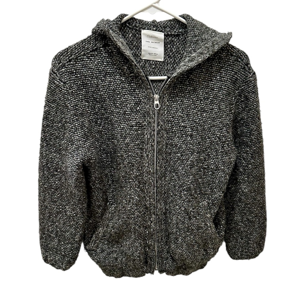 Zara Knitwear full-zip gray hooded jacket kids size 8/9